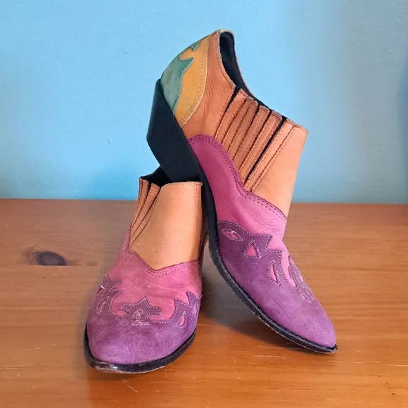Circle S Brand Western Suede Shoes Colorful Size 7.5M - Picture 1 of 7